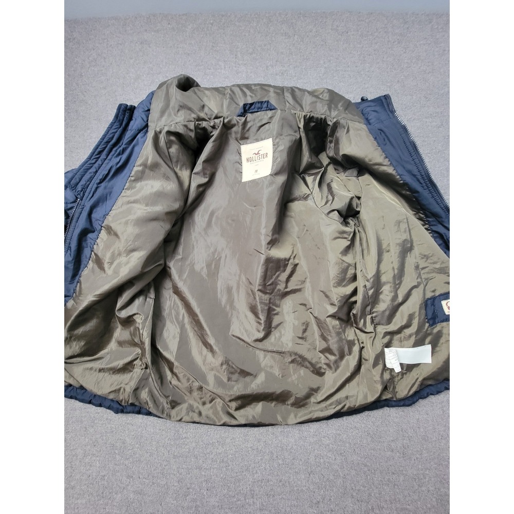 Hollister Diamond Quilted Puffer Jacket Mens Medium Navy Lined Hooded Full Zip - Picture 5 of 9
